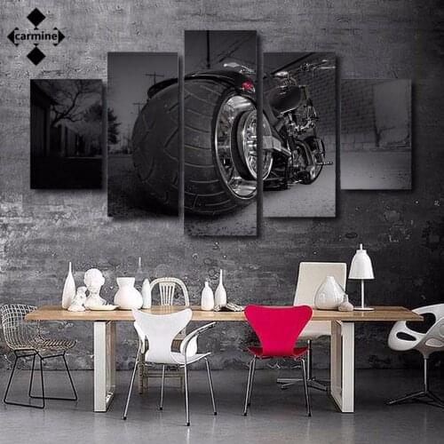 Frameless Wall Picture Black and White Printing Painting for Home Interior Decor Locomotive Big Tire Motorcycle Canvas Painting