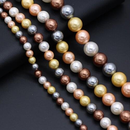 Natural Shell Beaded Mix Color Round Shape Shell Loose Beads 6 8 10 12mm Size Pick for Making DIY Jewelry Necklace Bracelet