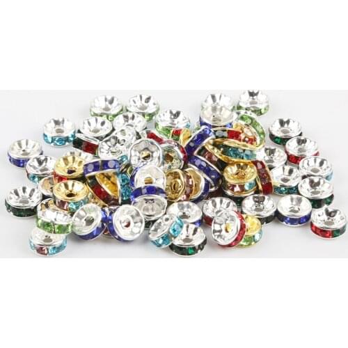 50pcs/lot 8mm Gold/Silver Color Metal Charm Crystal Rhinestone Rondelle Spacer Beads For Jewelry Making DIY Bracelet Necklace