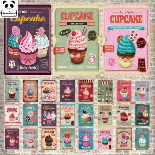Cup Cake Ice Cream Vintage Metal Tin Sign Plaque Retro Poster Wall Decor Kitchen Cafe Cake Shop Room Home Art Decorative