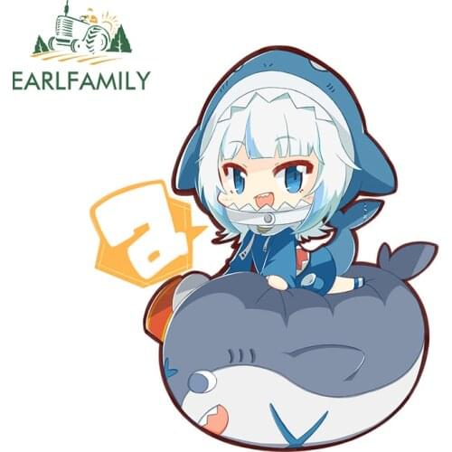 EARLFAMILY Anime Girl Gawr Gura Stickers Cartoon Cute Shark Waterproof Decals Car Sticker for Bumper Trunk Window Decoration