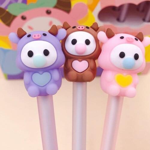 48 pcs/lot Cartoon Cows Gel Pens Cute 0.5 mm Black Ink Signature Pen School Writing Supplies Stationery gift