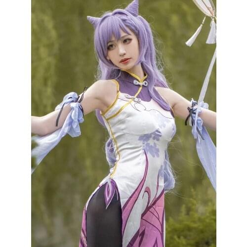 Ke qing Genshin Impact Cosplays Fan art Ke qing Cheongsam Cosplay Costume dress female can custom made