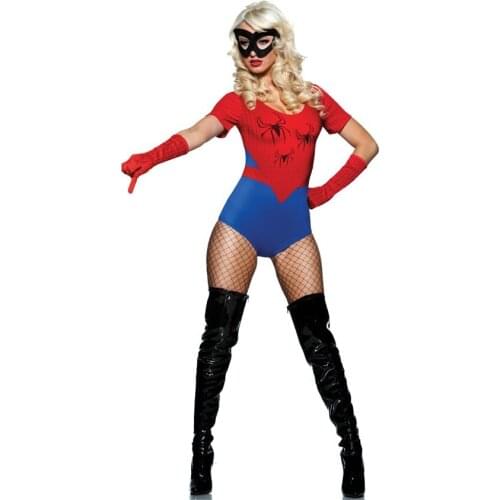 Fast Delivery New Fashion Adult One Piece Spider Cosplay Costume Red Blue Spider Uniform Halloween Costumes For Women