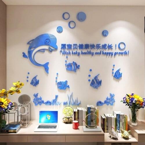 Creative Ocean Dolphin 3d Acrylic Stereo Wall Sticker Kindergarten Childrens Room Swimming Hall Navy Wind Wall Decoration