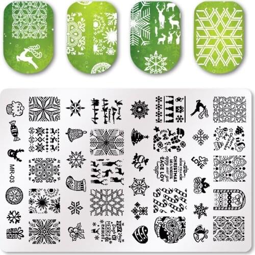 MR Christmas Pattern Laser Nail Art Stamping Template Plate Polish DIY Festival Image Print Mold Manicure Nail Stamper Tools