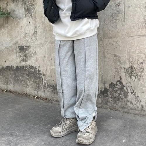 Mens Grey Sweatpants Streetwear Casual Joggers Ankle Banded Sweat Pants Side Zipper Boys Long Trousers Mens Clothing