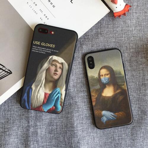 Mona lisa spoof World famous art funny classic soft silicone Phone case cover For iPhone SE 6 6s 7 8 Plus X XR XS 11 Pro Max