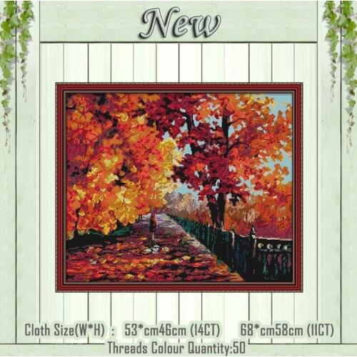 Red leaves scenery diy painting counted printed on the canvas DMC 11CT 14CT kits chinese Cross Stitch embroidery needlework Sets