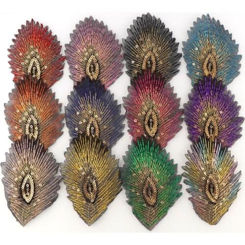 1pc Sequin Peacock Feather Iron On Patches Sewing Embroidered Applique for Jacket Clothes Stickers Badge DIY Apparel Accessories
