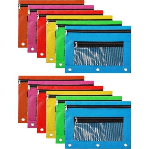 PPYY-12 Pack Zippered Pencil Pouches With Double Pocket And Mesh Window Binder Pencil Bags For School Supplies,Office,Travel