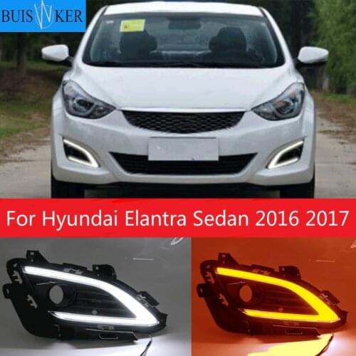 DRL Fog Lamp Cover Case For Hyundai Elantra Sedan 2016 2017 With Turn Signal Yellow LED Daytime Running Lights