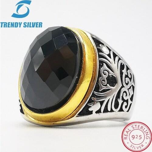 Silver 925 fine jewelry man rings men accessories black CZ oval zircon wholesale high quarlity TRENDY SILVER TCR8068