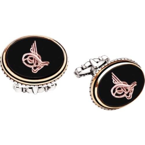 Silver Onix Stone Tuğralı Oval Design Cufflinks