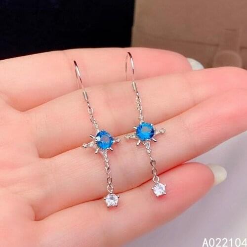 KJJEAXCMY 925 sterling silver natural London blue topaz women luxury fashion star OL style gem earrings eardrop support detectio