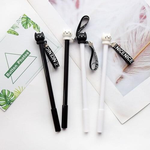 1pcs Lanyard Cat Head Ballpoint Pen School Stationeries School Supplies Lovely Kawaii Cute Beautiful Colour Office Black 0.5mm
