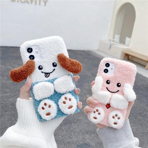 3D Cute Dog Plush Shockproof Silicone Bumper Phone Case For Funda iPhone 12 ProCase 11 Pro Max X XS XR 6 6S 7 8 Plus SE 2 Cover