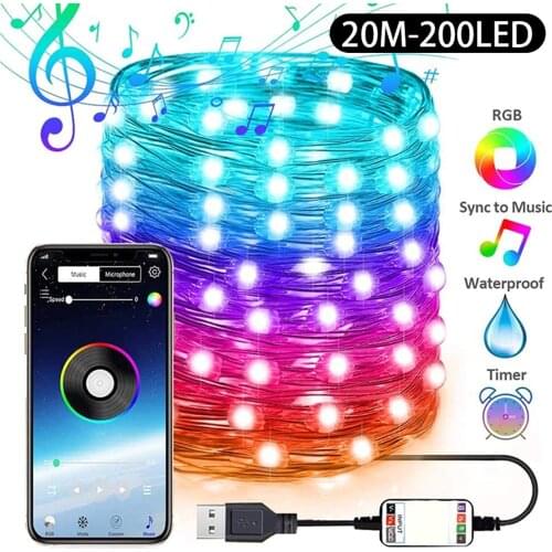 LED String Lights USB Bluetooth App Control String Lights Lamp Waterproof Outdoor Fairy Lights for New Year Christmas Tree Decor