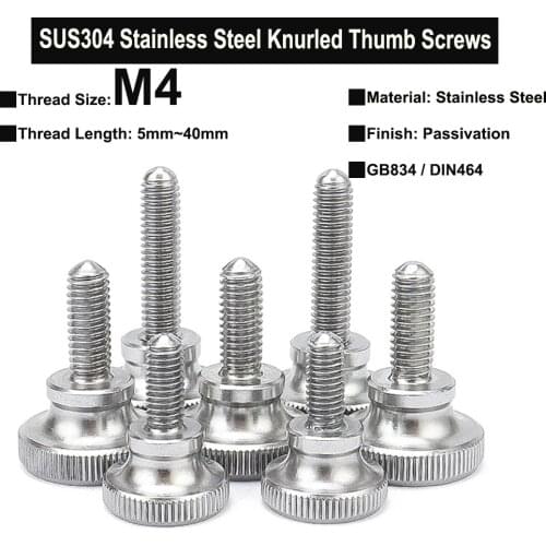 5Pcs M4x5mm~40mm SUS304 Stainless Steel Knurled Thumb Screws Galvanized GB834 DIN464 High Step Head Hand Tighten Thumb Screw