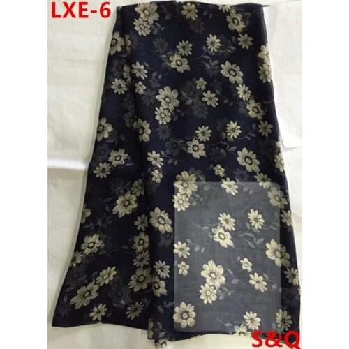 High quality 2018popular 5yard african 100% silk chiffon lace fabric for lady dress stretch high-class printed silk fabric LXE-6