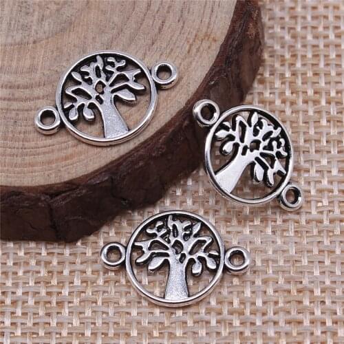 WYSIWYG 20pcs 18x12mm Antique Silver Color Round Tree Of Life Connector Charms For Jewelry Making DIY Jewelry Findings