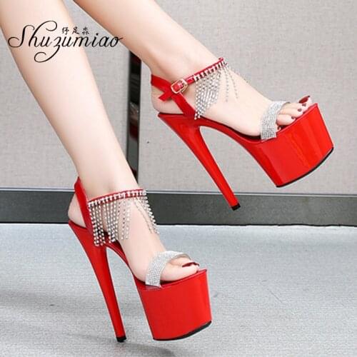 Shuzumiao Womens Shoes Sandalias Mujer 2020 High Heels17cm Platform Stiletto Female Shoes Sandals Stripper Pole Dance Size 43