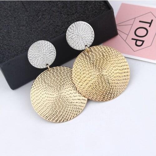 Big Vintage Uneven Metal Twisted Dangle Round Earrings For Women Charm Gold Color Za Maxi Statement Spiral Earring Jewelry