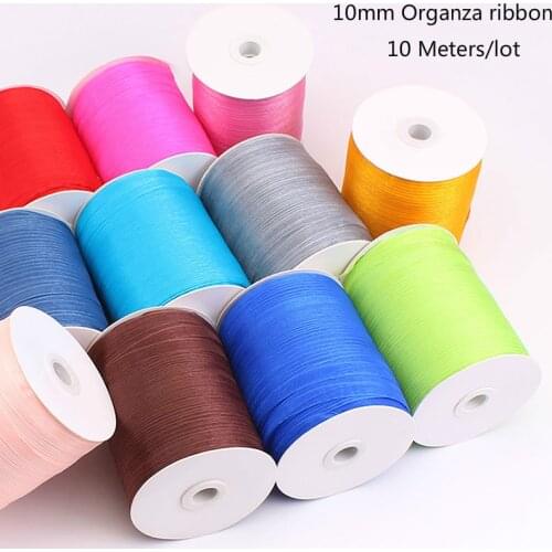 10mm (10 Meters/lot) Organza Chiffon Ribbons for Wedding Christmas Party Decor DIY Bow Craft Ribbons Card Gift Wrapping Supplies