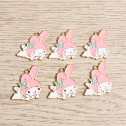 10pcs 29*23mm Cartoon Enamel Thinking Rabbit Charms Pendants for Jewelry Making Necklaces Earrings Keychain DIY Crafts Accessory
