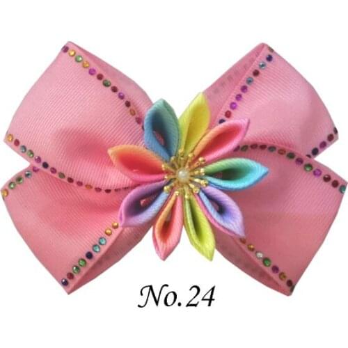 12 BLESSING Girl Rhinestone Rainbow 4.5" Diamond Angel Hair Bow Clip Flower