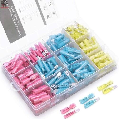 150PCS Waterproof Heat Shrink Spade Connectors Quick Disconnect Wire Connectors Electrical Wire Splice Cable Crimp Terminals