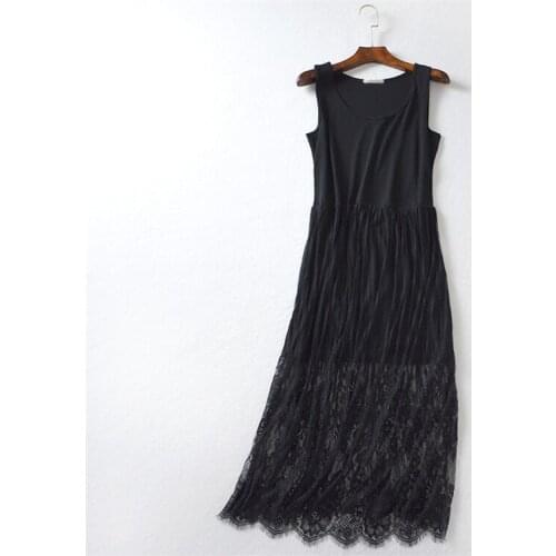 Rose flower Vertical stripes Hollow lace tank vest super long full slip Tassel stitching underskirt fairy petticoat