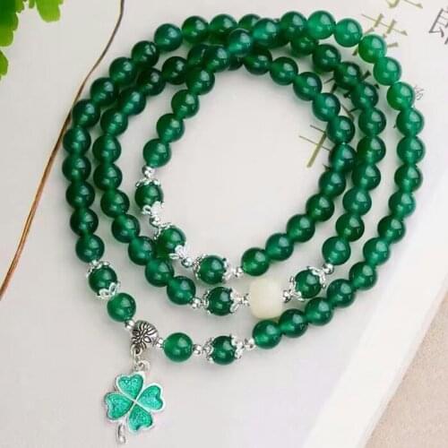 JoursNeige Green Crystal Bracelets 6mm Beads Lucky Tibetan Silver Glass Pendant for Women Crystal Bracelet Multilayer Jewelry
