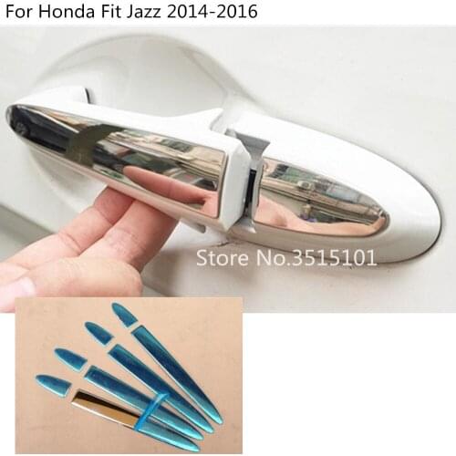 Car Styling Cover Protection Detector Stick Frame Trim Stainless Steel Door Handle 8pcs For Honda Fit Jazz 2014 2015 2016