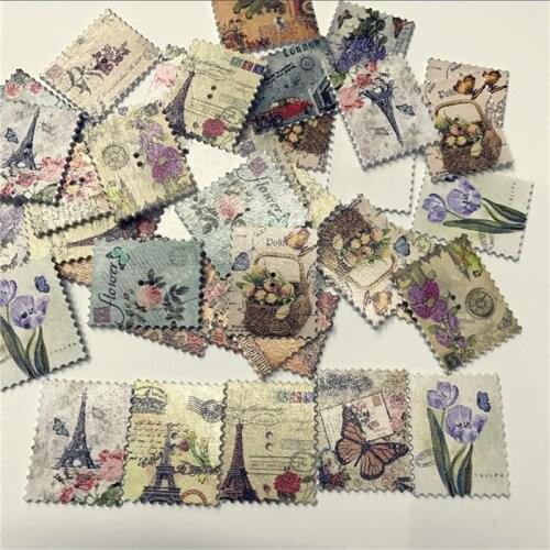 50PCS Retro Painted Postage Stamp Pattern Wooden Buttons 2 Holes Handmade Sewing Scrapbooking Crafts DIY 30X38MM