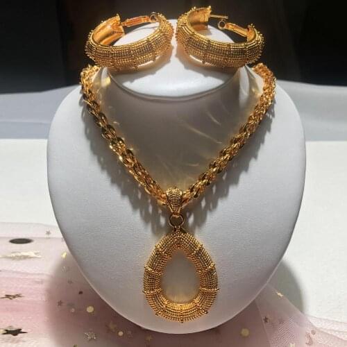 Dubai Arab Bridal Jewelry Sets for Women Dubai Gold Color Jewelry Set Necklace Earrings Wedding Engagement