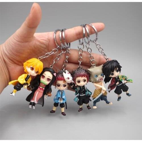 New 6Pcs Kimetsu no Yaiba Demon Slayer Tanjirou Tomioka Giyuu Zenitsu Inosuke Nezuko 6.5-7.5CM PVC Keyring Action Figure Toy