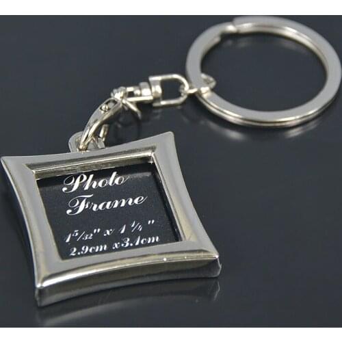 HJ Rhombus Shaped Photo Picture Frame Zinc Alloy Car Keyring Jewelry Keyfob Classic Pendant Keychain Lover Family Christmas Gift