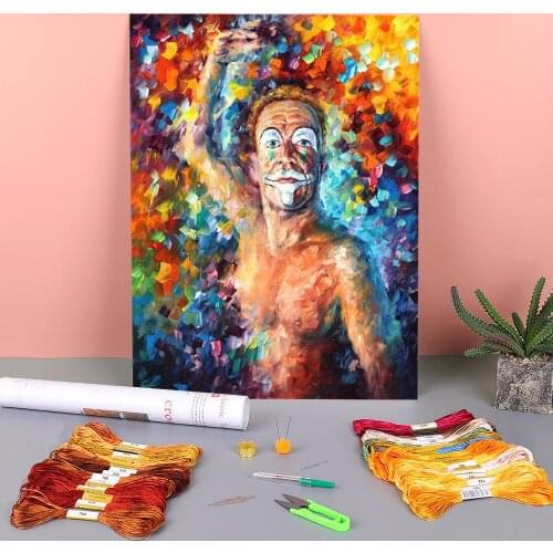 Oil Painting Style Clown Printed Canvas 11CT Cross Stitch DIY Embroidery Kit DMC Threads Handicraft Handmade Sewing Counted