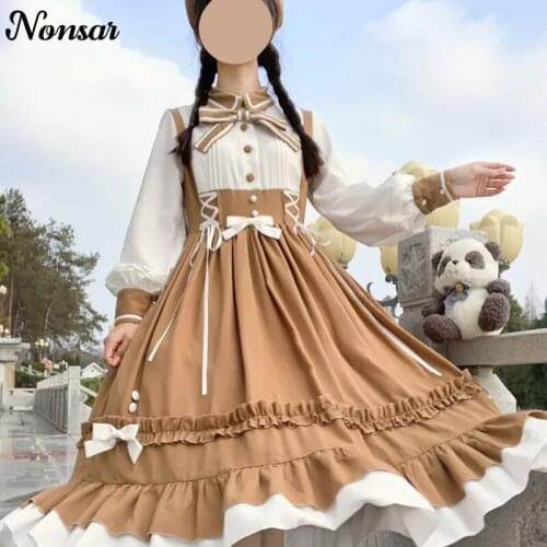 Mothybot Classical Lolita Dress For Women Cute Elegant Lace Bow Sweet Coffer Lolita Girl In Garden