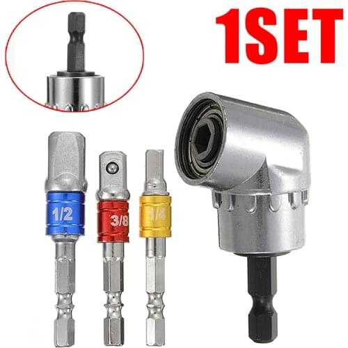 105 Degree Short Corner Drill Bit Socket Adapter With 3Pcs Hex Shank to Square Socket Drill Bits Extension Bar Attachment Shaft