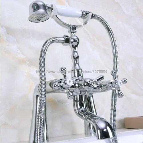 Deck Mounted Chrome Clawfoot Bathtub Faucet telephone style Bath Shower Water Mixer tap with Handshower Nna125