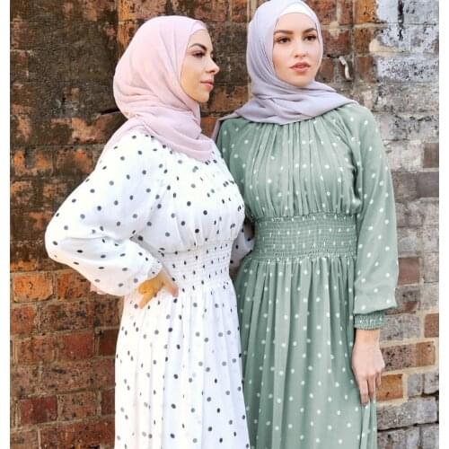 Muslim European and American Large Womens Dress Waist Wave Dot Small Fresh Dress Long Skirt