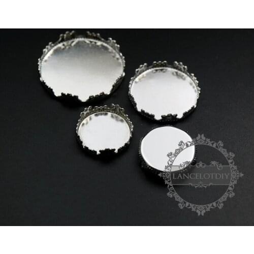15/20/25mm setting size vintage style silver crown round bezel tray DIY pendant charm supplies 1411185
