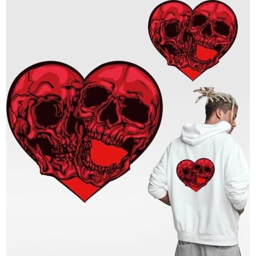 Punk Skulls Heart Iron-On Transfers For Clothing Stickers Red Heart Heat Transfer Vinyl Patch Patches on Clothes Applique Stripe