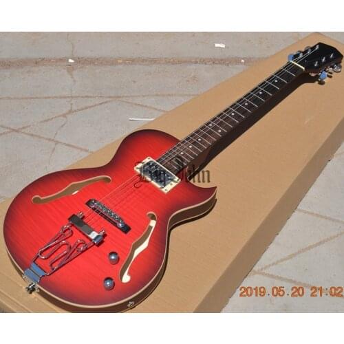 New Semi Hollow Electric Guitar Matte Red Flame Maple Top Mahogany Body 1 Pieces Pickups BJ-185