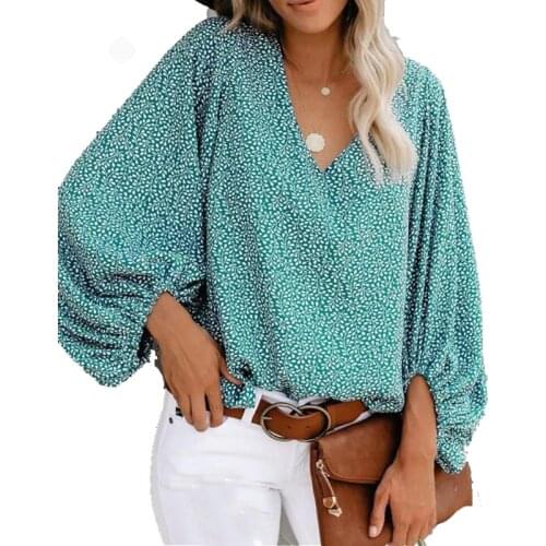 New Summer Women Girl Shirts Tops Summer Printed Flower Latern Sleeve Loose Chiffon Blouse Shirt Loose Plus Size Pullover Tops