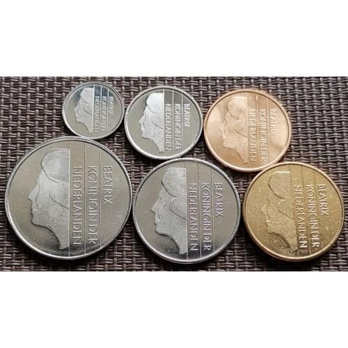 Set 6 Pcs Netherlands 5-10-25 Cent-1-2.5-5 Don Unc 100% Real Original Coins Genuine Collection Coins Unc