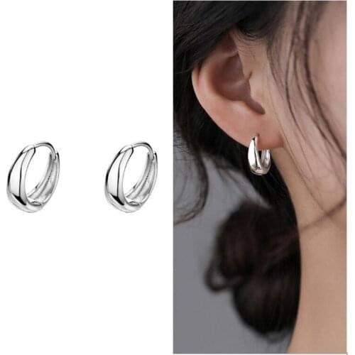 Simple Fashion Silver 925 Sterling Earring For Women Jewelry Charm Smooth Hoop Earring Lady Accessories Trendy Lady Earrings