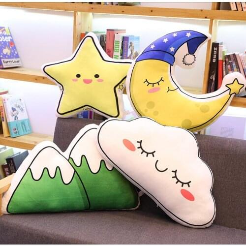 Cute Plush Toys Rainbow Hot Air Balloon Hillside Starry Sky Clouds, Moon Five-pointed Star Pillow/Cushion Stuffed Toys Kids Gift
